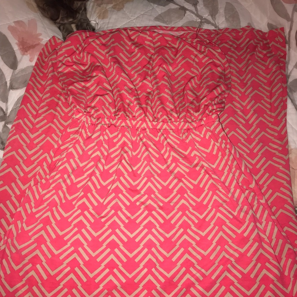 Pink and tan strapless maxi dress WITH pockets